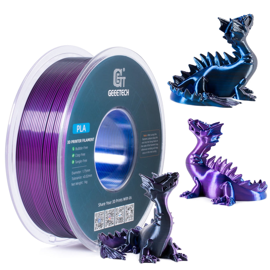 Geeetech Anti-silk type 3D Printer PLA Filament 1kg Toughness Enhanced Filament with 1.75mm Dimensional Accuracy +/-0.03mm, 1080 Feet per Roll, Vacuum Packaging Three-color blue, purple and black