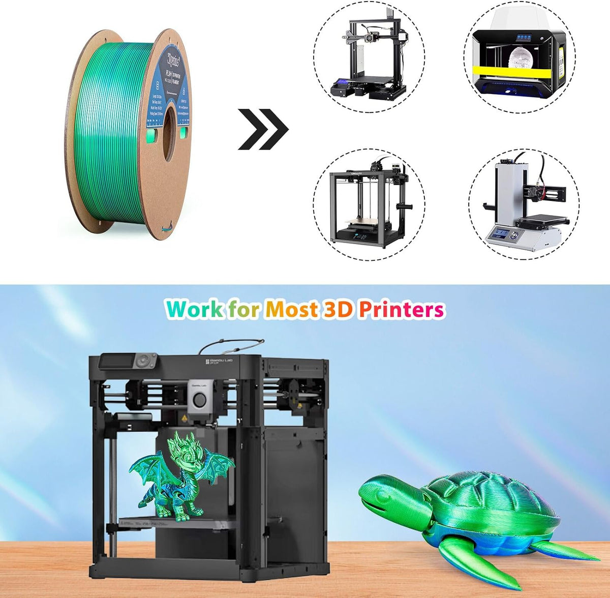 Multicolor 3D Printer Filament,Dual/Tri Color 1.75mm PLA Silk Shiny Printing Filament,250g(0.55lbs) Fit Most FDM 3D Printer