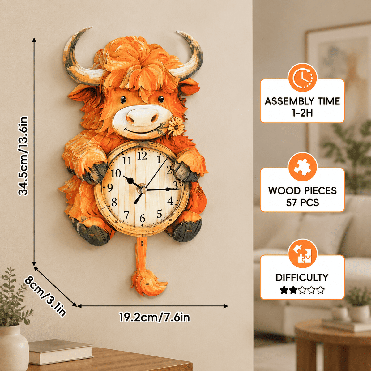Fire Phoenix Wooden 3D Puzzle Clock DIY Model Kit for Adults