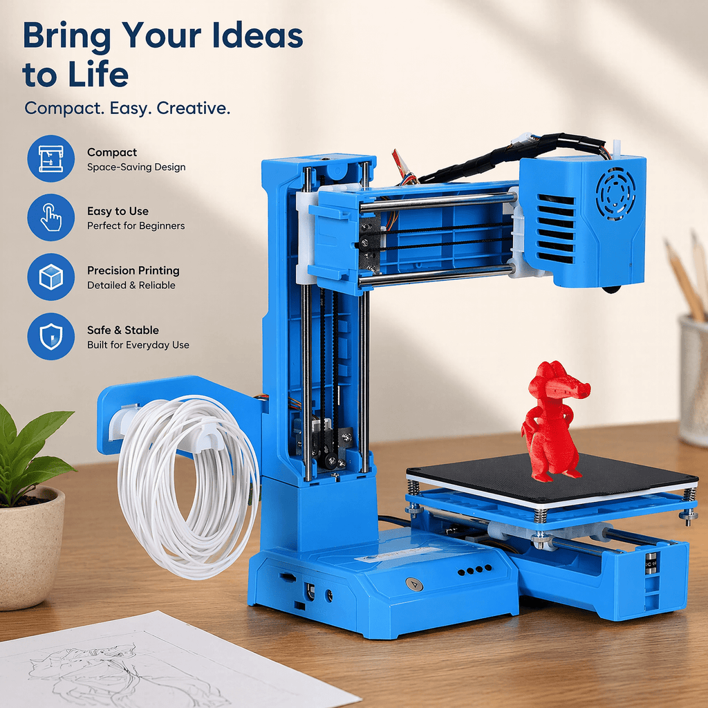 VORALYN Mini 3D Printer for And Students, Fully Assembled with Auto Leveling, 100X100X100Mm Build Size, 1.75Mm Filament, Quiet Operation, Includes App And Models