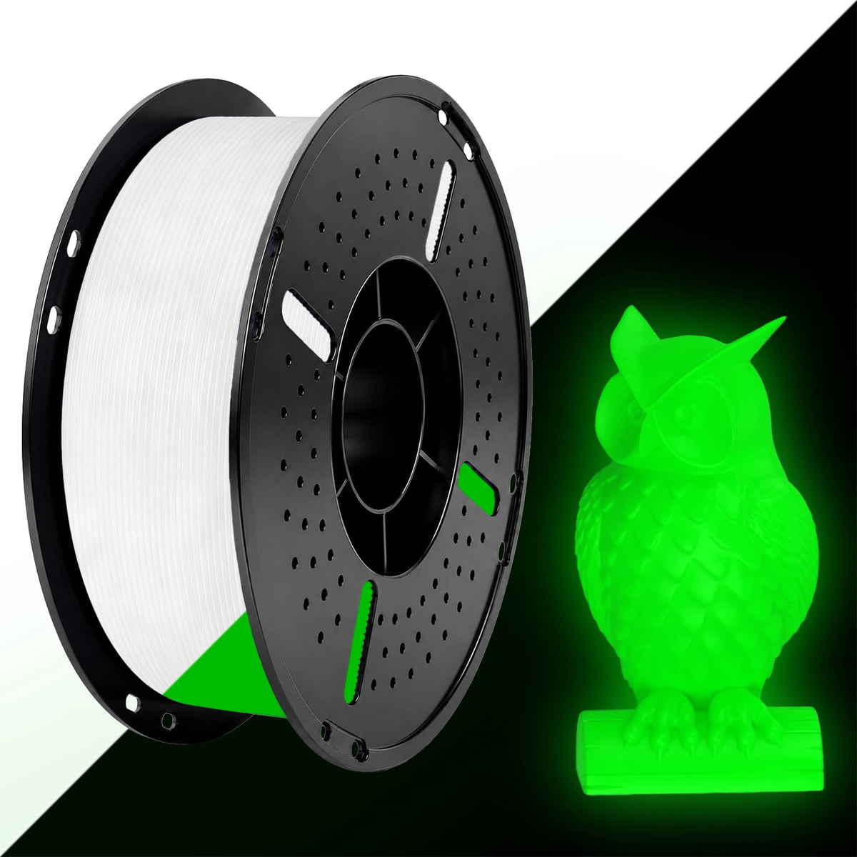 Luminous Glow-in-the-Dark 3D Printer PLA Filament 1 kg (2.2lb) Spools, Green Color