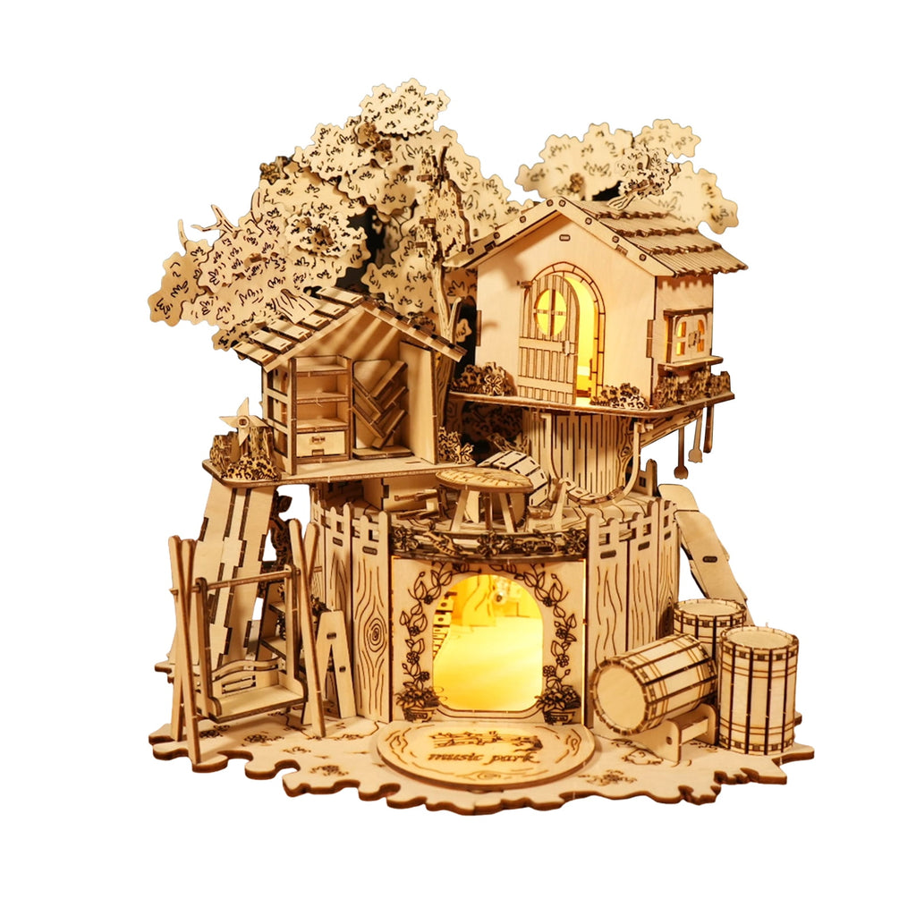 Music Park 3D Wooden Puzzle Treehouse for Adult to Build DIY Miniature Model Kit without LED Home Decor,Christmas and Birthday Gift