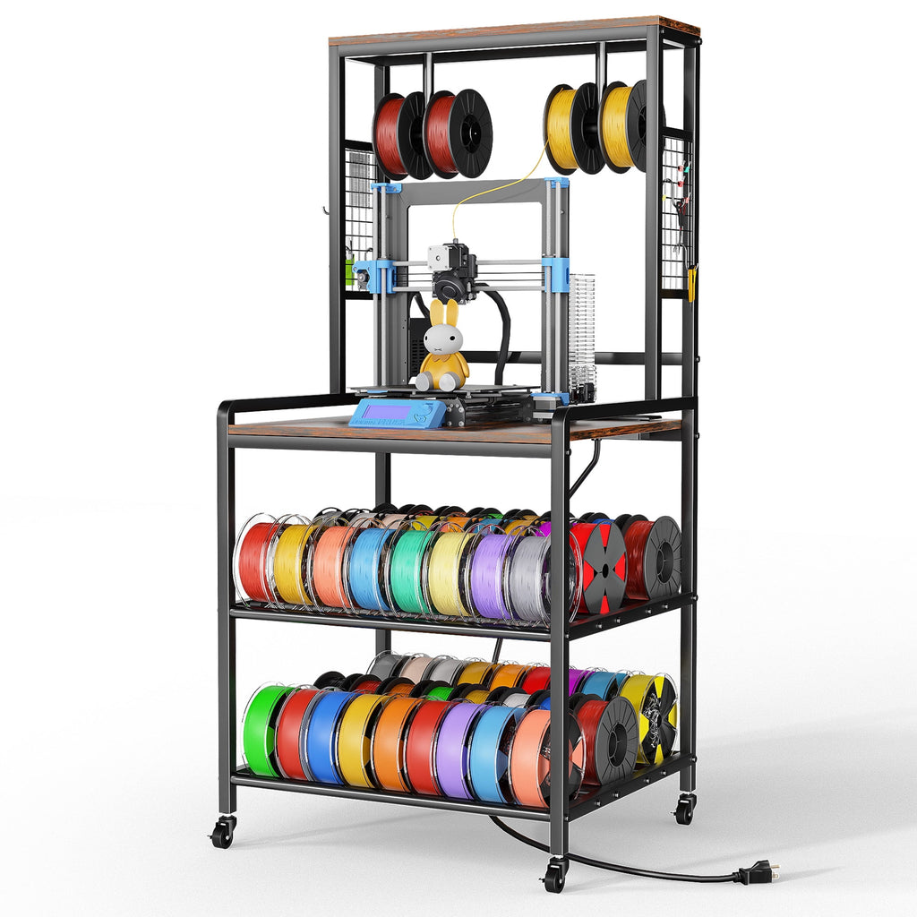Heavy Duty 3D Printer Stand with Storage Shelf and Drawer, Industrial Rolling Printer Rack for 3D Printer Filament and Tools, Sturdy Metal Frame Printer Table for Home Office Workshop