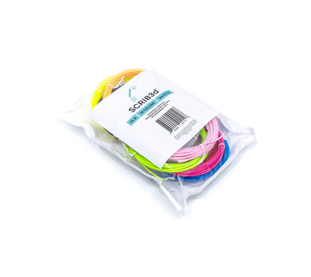 SCRIB3D PLA 3D Printer Filaments with 10 Feet Each for 3D Pens, Multicolor, 10 Count