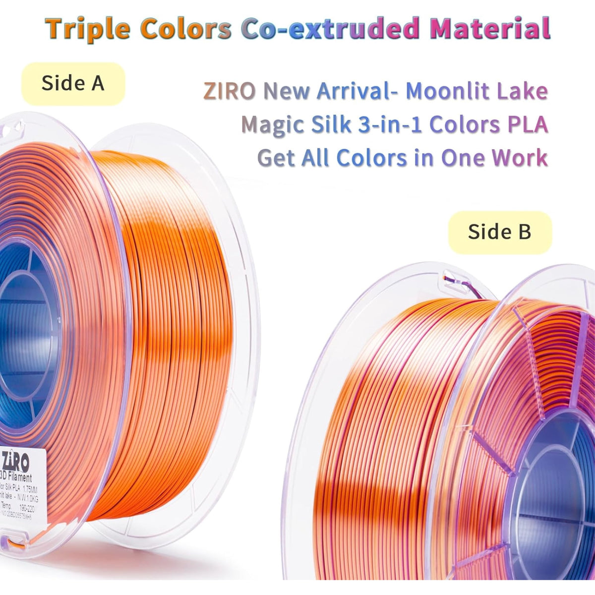 Ziro 3D Tri-color Silk PLA 1.75mm 1kg, Indigo Satin