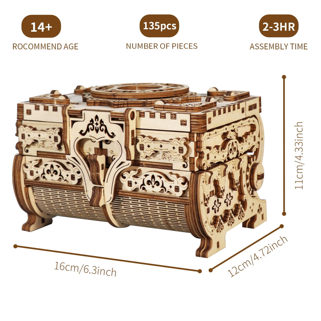 Music Park 3D Wooden Puzzle Model Kit with Movable Drawers, Antique Jewel Box DIY Crafts
