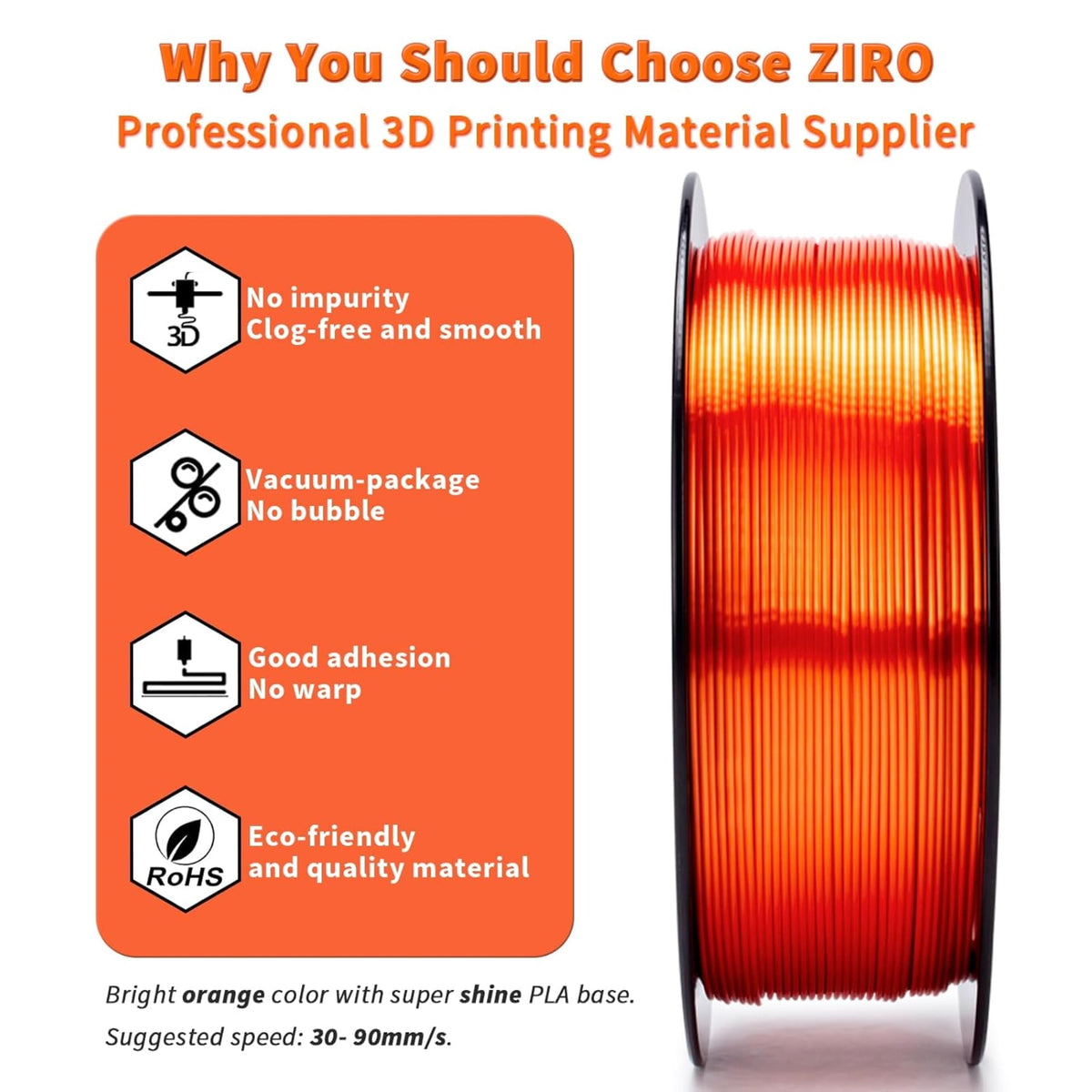 Ziro 3D Silk PLA Filament 1.75mm 1kg, Silver-Gray
