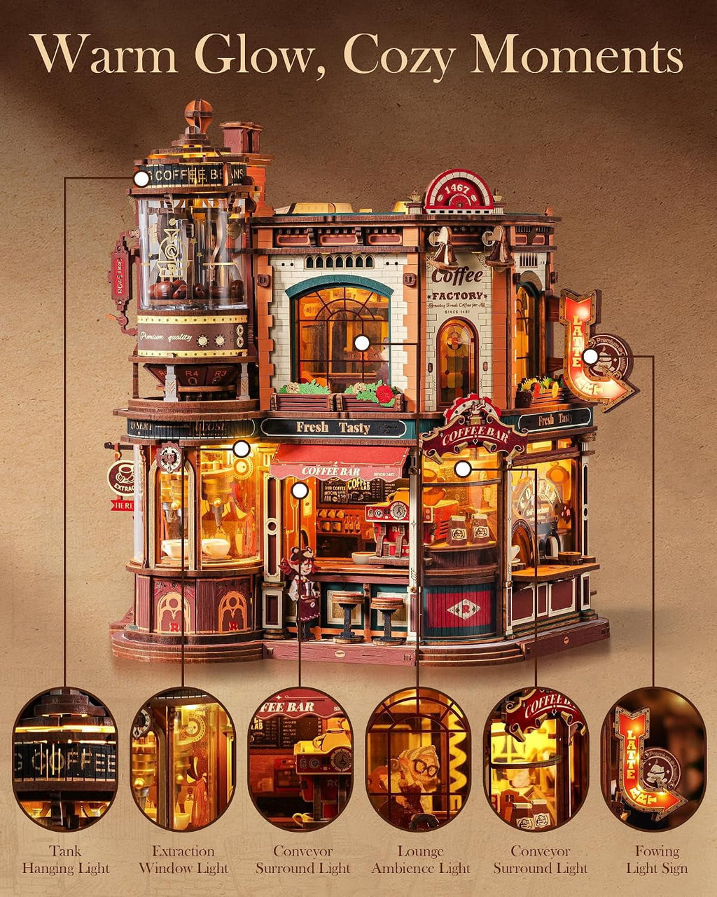 Robotime Dream Gift Factory 3D Puzzles Wooden Music Box, Diy Craft Kit for Adults & Teens 14+