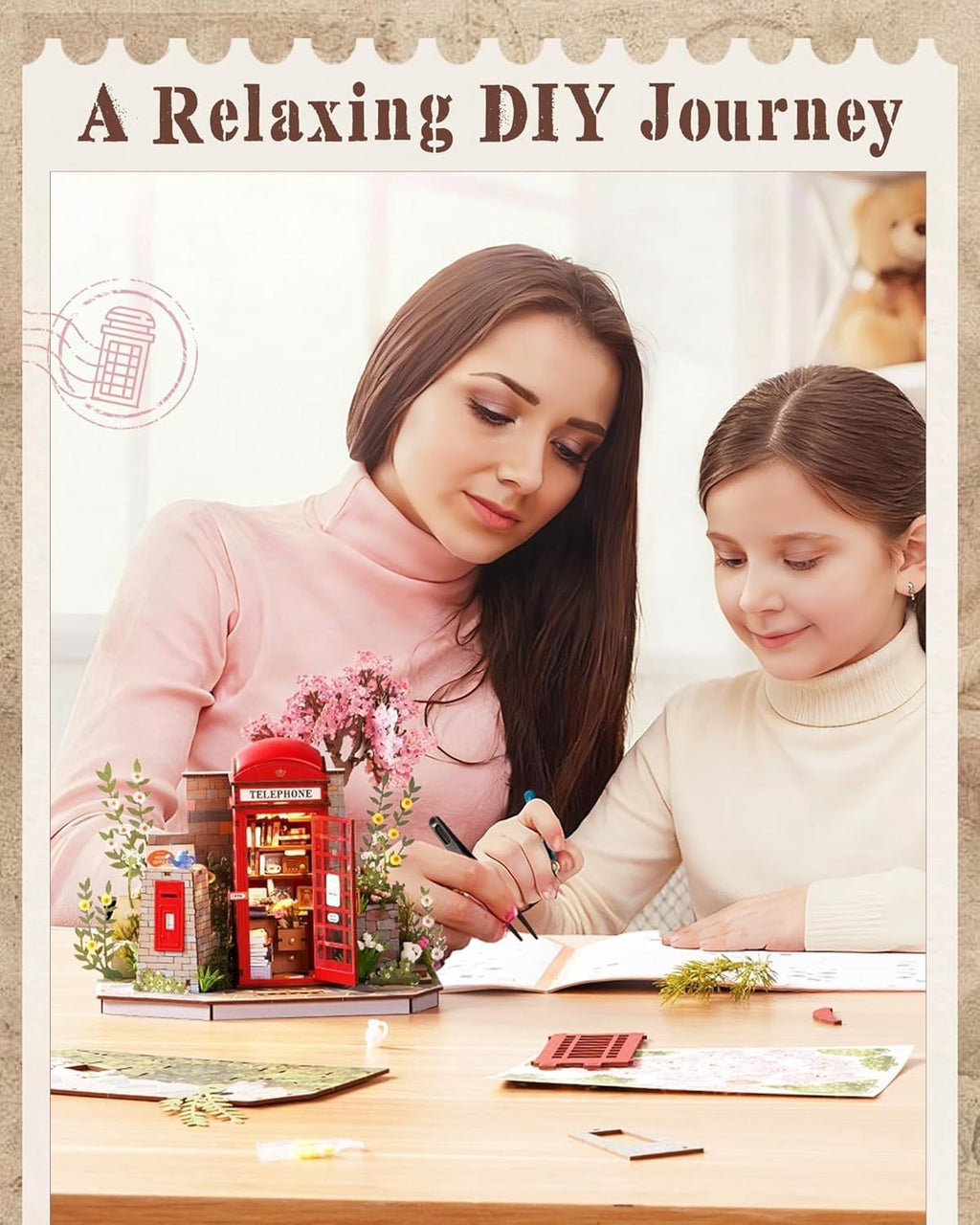 Robotime Wooden 3D Puzzle Blossom Book Booth, DIY Model Building Kit for Adults, Tiny House Craft Kits for Home Decor, Gifts for Adults Teens Kids