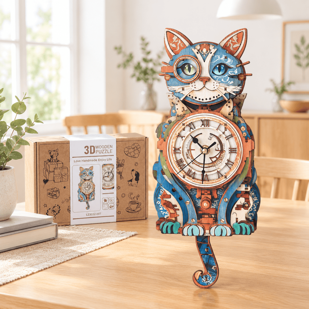 Fire Phoenix Wooden 3D Puzzle Clock DIY Model Kit for Adults