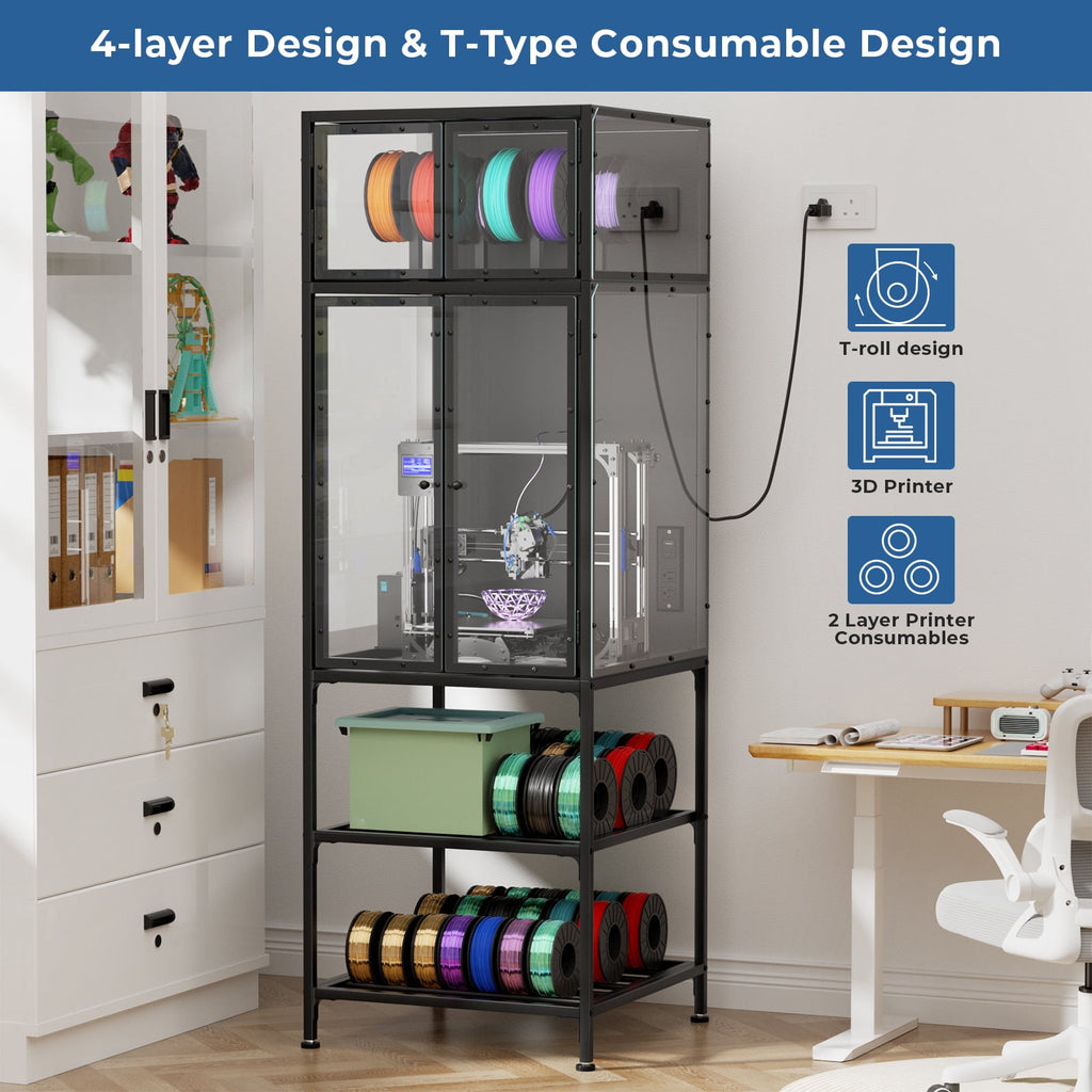 3D Printer Cabinet with Double Layer 3D Printer Filament Storage Rack, for Studio