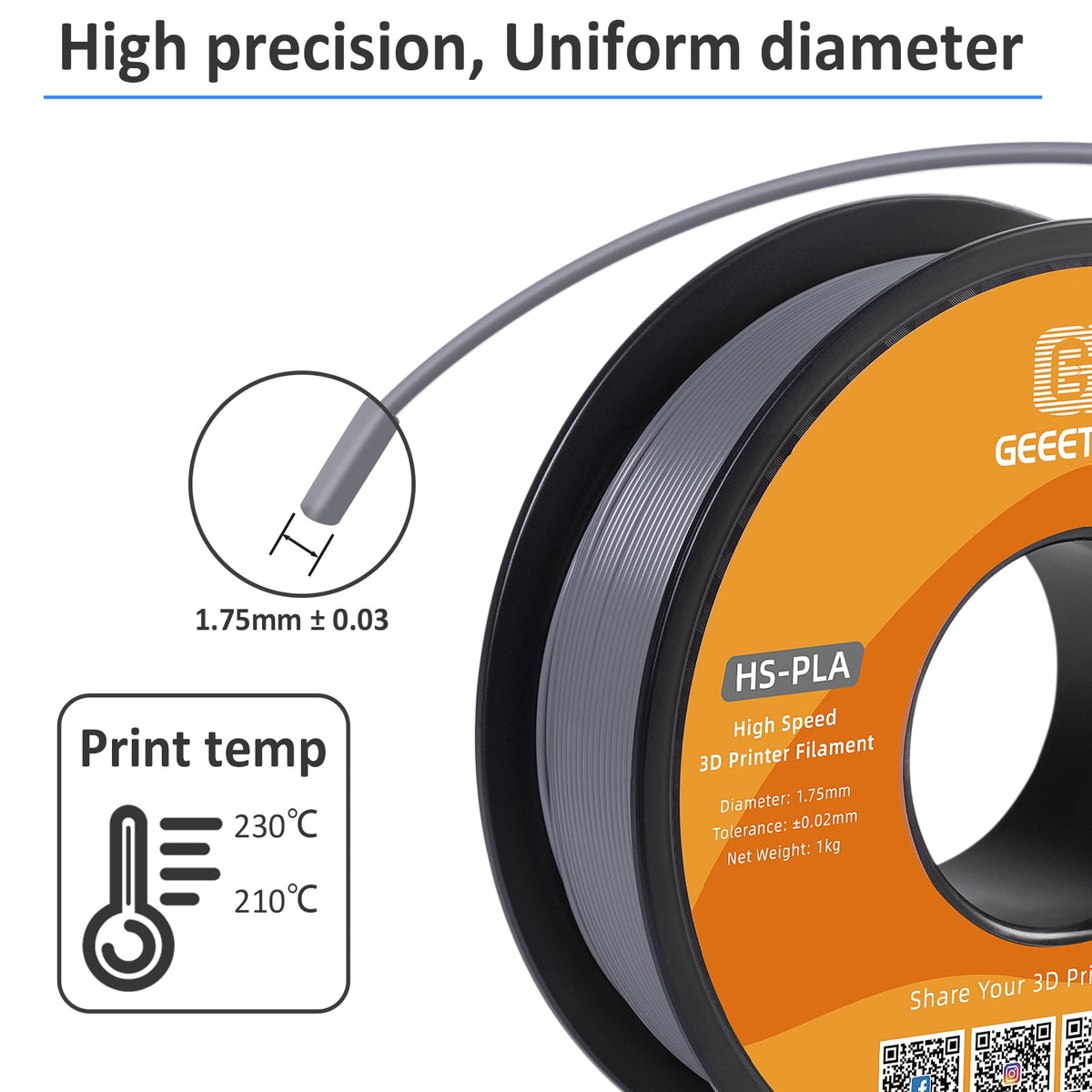 Geeetech 1.75mm PLA 3D Printer Filament, 1kg Spool (2.2lbs), Dimensional Accuracy +/- 0.03mm,yellow