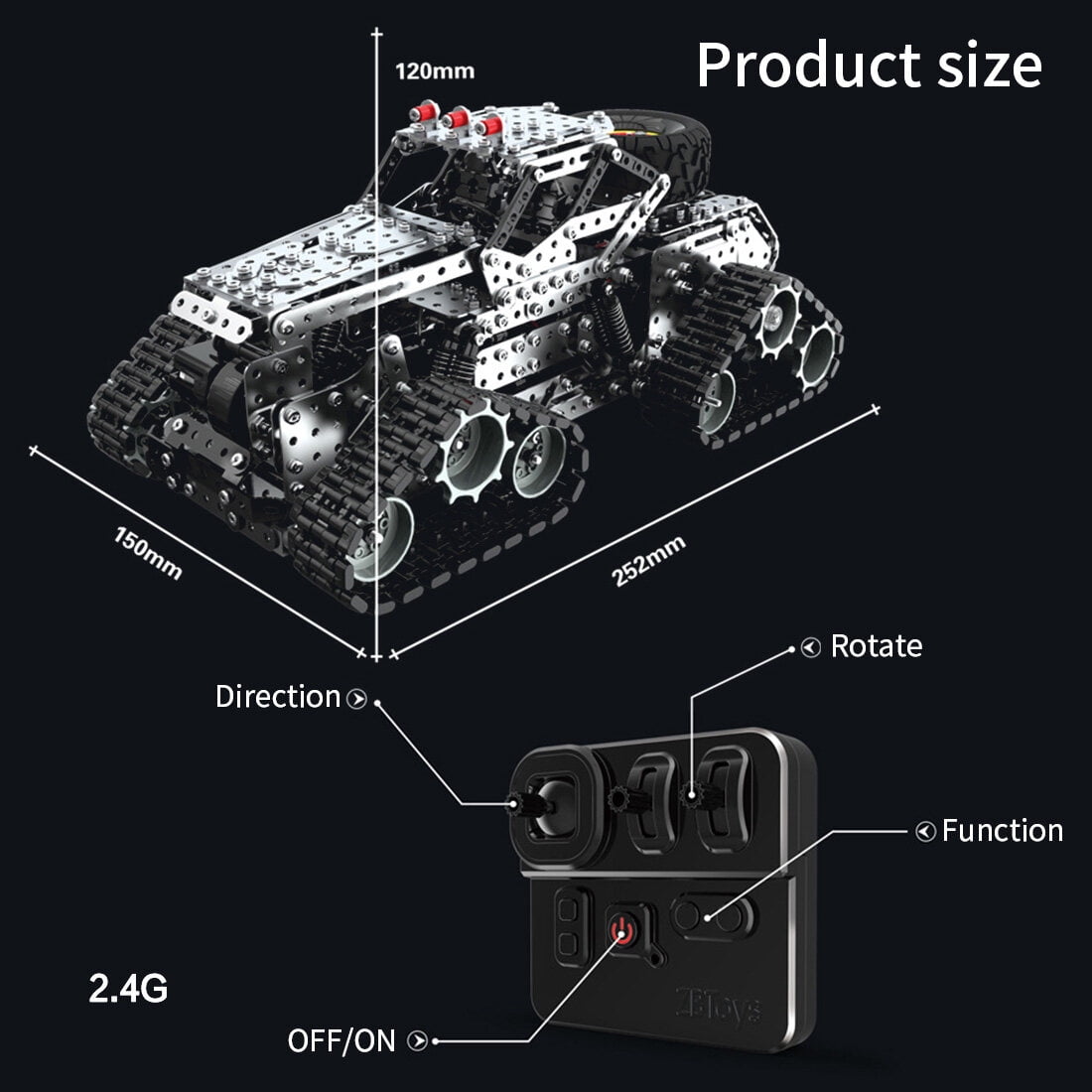 3D Metal Puzzle RC Off-Road Truck, 1292PCS DIY Metal Model Kit, Tracked Engineering Vehicle with 360° Rotation, 3D Puzzle for Adults, Electric Remote Control Car Building Set