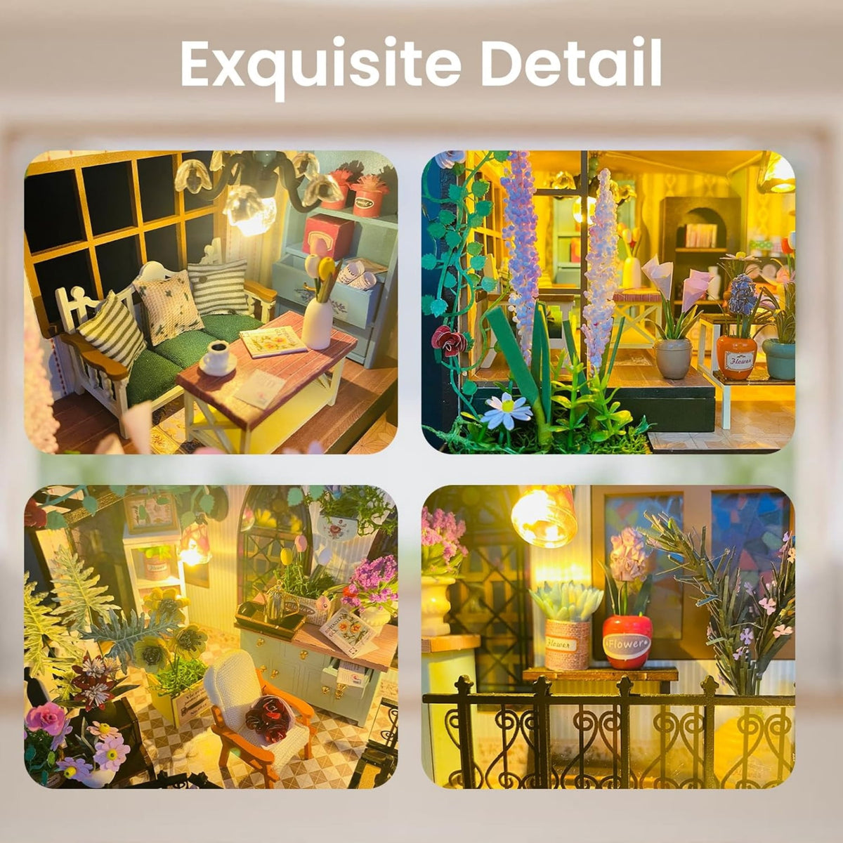 Book Nook Kit, Miniature Garden House 3D Wooden Puzzle with LED Light and Furniture, Bookshelf Decor Craft Gift for Adults