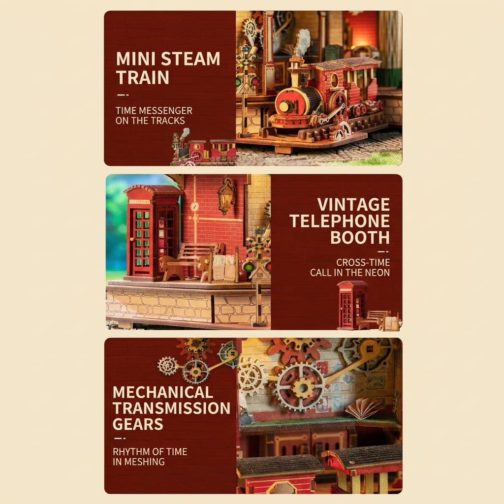 3D Wooden Puzzle Time Post Office Model Art & Craft Kits, DIY Assemble Miniature House Display Model
