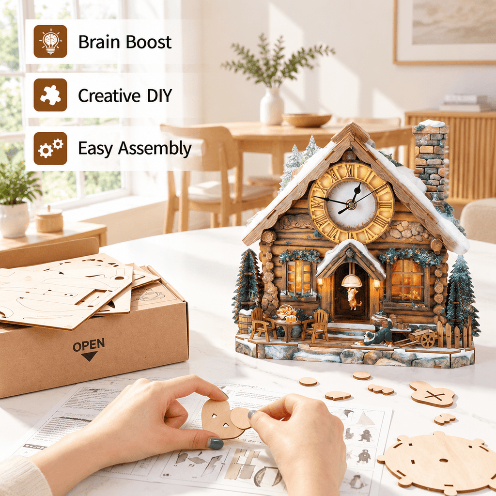 Fire Phoenix Wooden 3D Puzzle Clock DIY Model Kit for Adults
