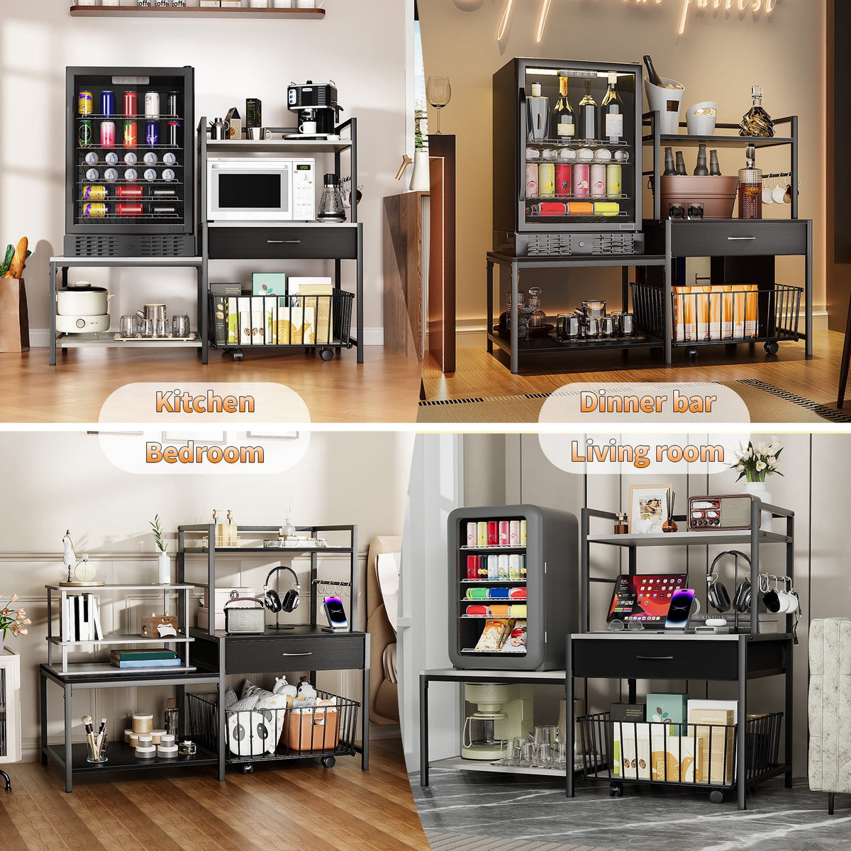 Heavy Duty 3D Printer Stand with Storage Shelf and Drawer, Industrial Rolling Printer Rack for 3D Printer Filament and Tools, Sturdy Metal Frame Printer Table for Home Office Workshop