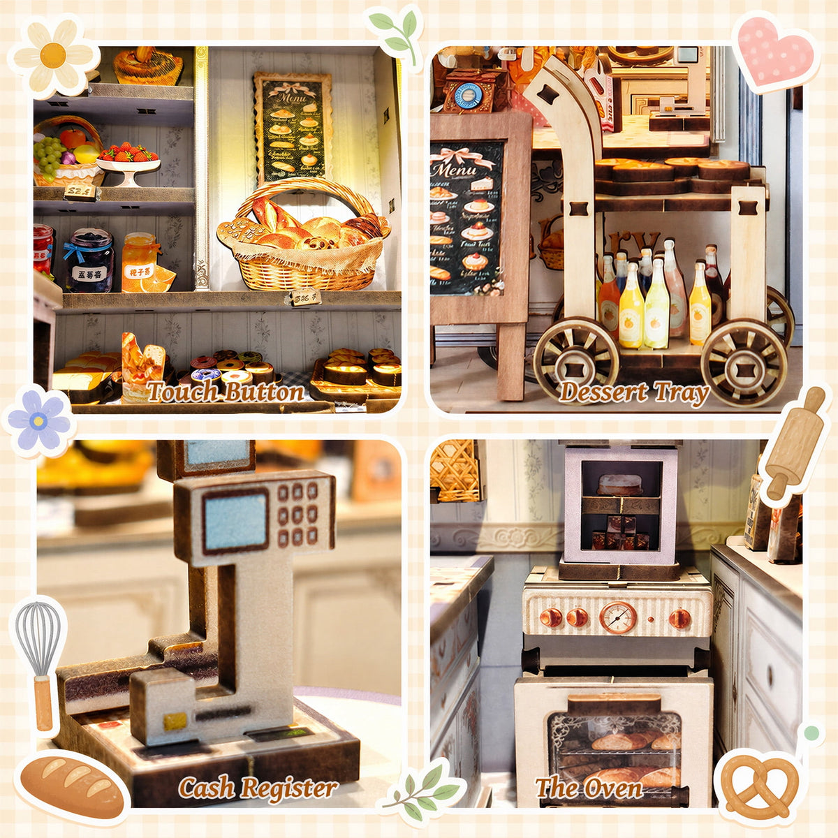 MOJINO DIY Book Nook Kit, Vintage Bakery Miniature House 3D Wooden Puzzle with LED Light, Tiny Home Dollhouse Craft Kit for Adults & Teens, Bookshelf Decor