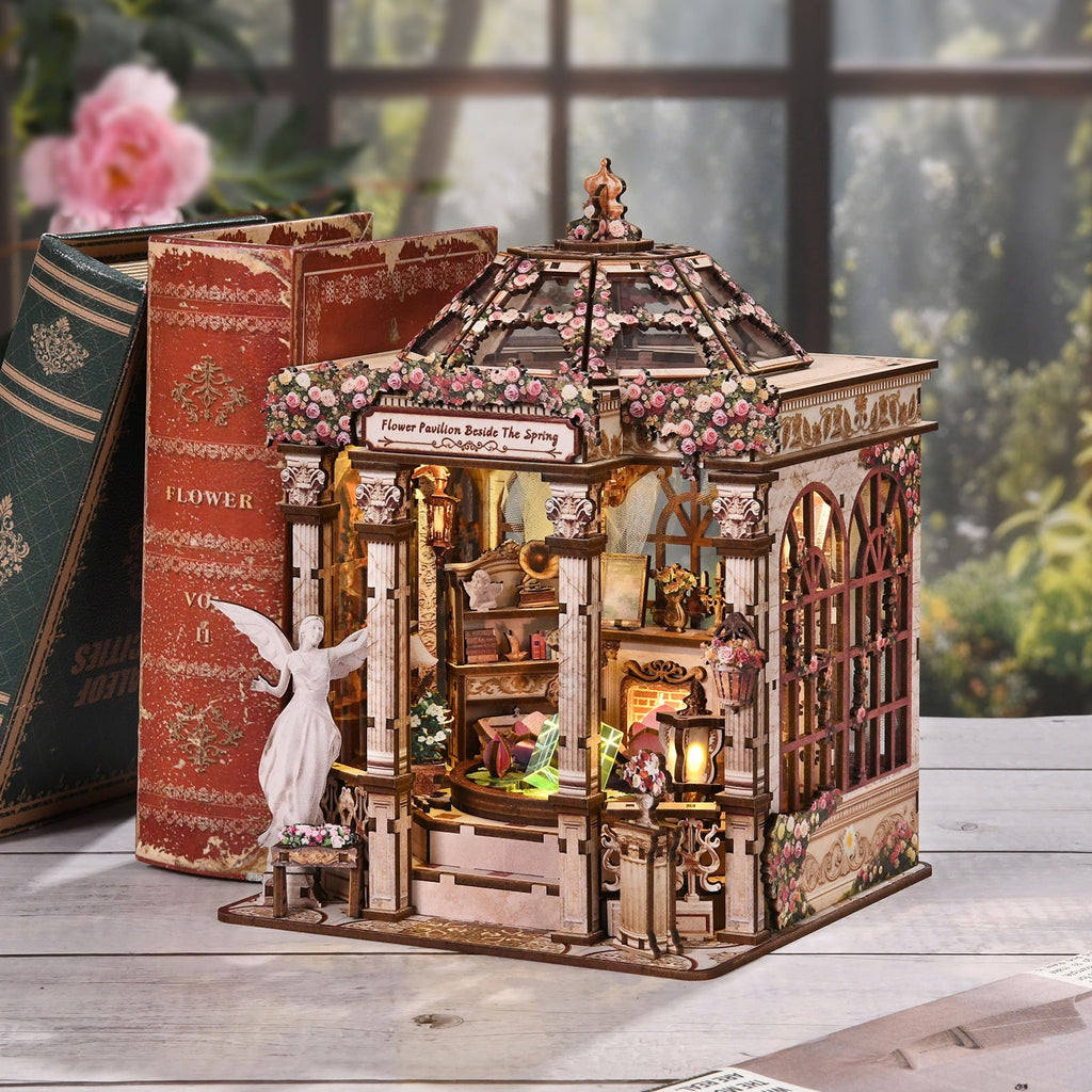 DIY Book Nook Kit with LED Light, Fantasy Wonderland Fold-Out Storybook Diorama, 3D Wooden Puzzle Bookshelf Decor Gift for Adults Teens