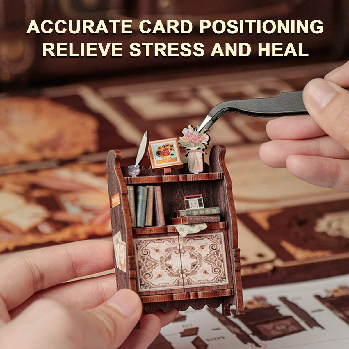 DIY Scene Miniature House Kit Tiny Mini Booknook Craft Bookshelf Decor, 3D Wooden Pieces Puzzles for Adults, Scale Library Model, Gifts For Freinds And Family