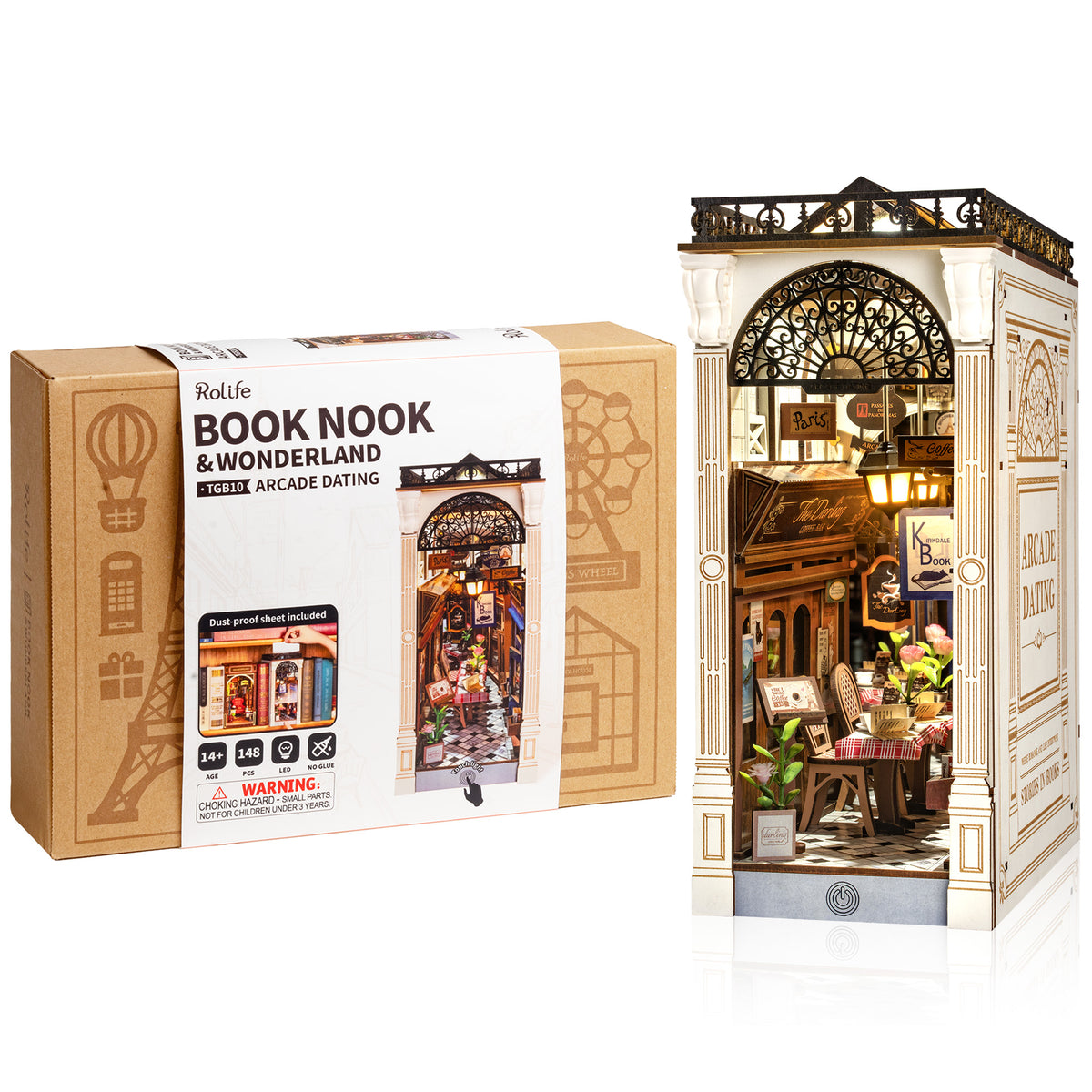Rolife Book Nook 3D Jigsaw Puzzle Wooden Model Building Kit Decorative Bookend Stand DIY Bookshelf Insert Decor Gift for Teen Adults,Arcade Dating