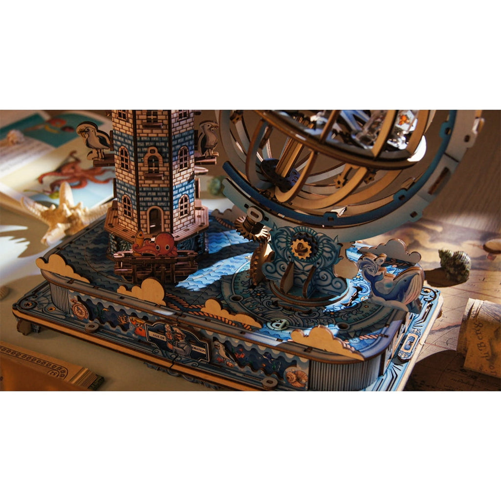 3D Wooden Puzzle Seaside Lighthouse Cabin Coastal Village Desk, 360 PCS, DIY Assembly Miniature Building Model Kit For Home Decor, Shelf Display And Creative Gifts