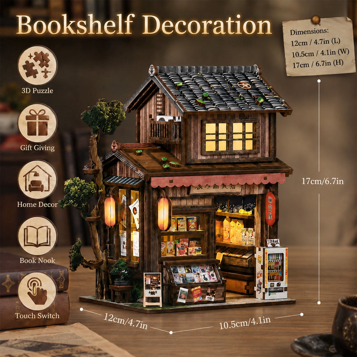MOJINO Book Nook Kit for Adults, Spring Grocery Store DIY Miniature House Kit with LED Light, 3D Puzzle Bookshelf Decor for Reading Room & Desk