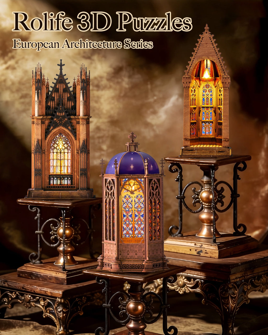 Robotime 3D Wooden Puzzles, Starry Dome Cathedral Wooden Model Kits for Adults to Build, DIY MIniature House Kit with LED for Home Decor, Gifts for Adults Kids