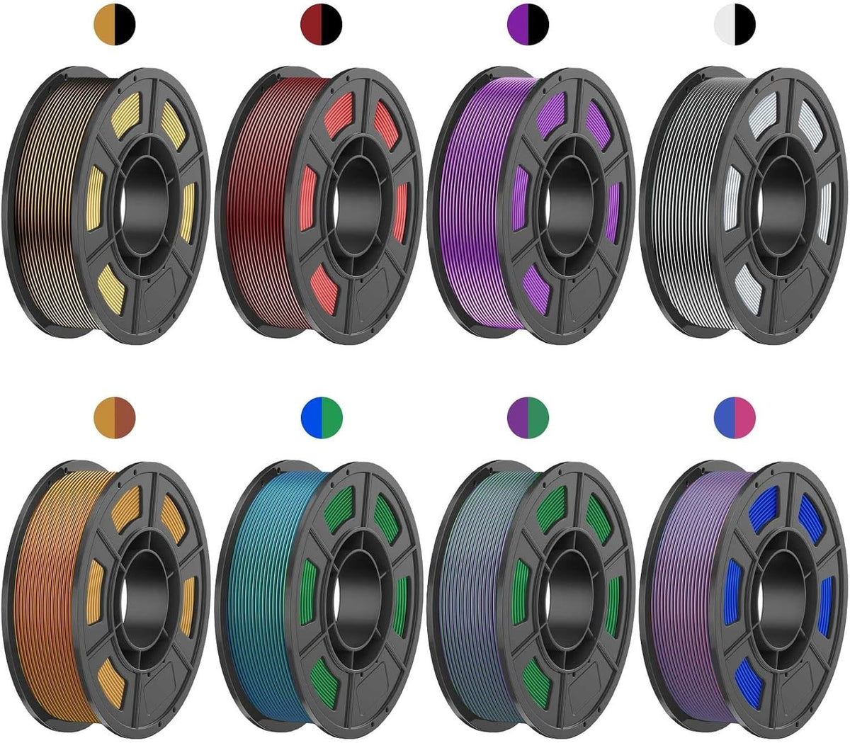 2kg Bicolor Silk PLA Filament 1.75mm, Black /Black Red PLA