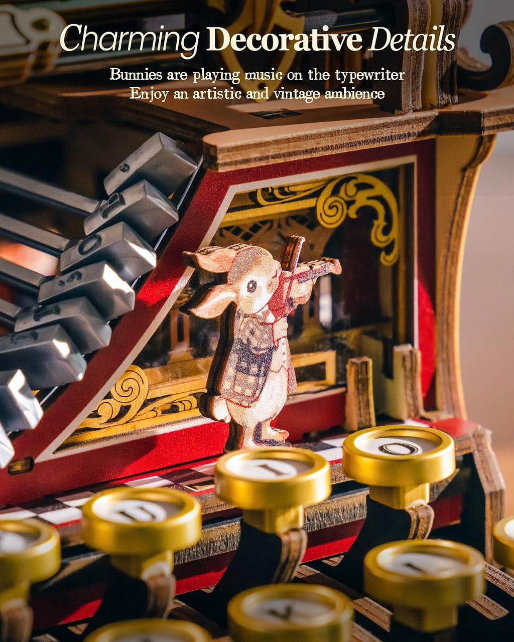 ROKR Mechanical Typewriter 3D Wooden Puzzle for Adults- Vintage Model Kit, No Glue, 324 PCS, 12H Assembly, Magic Version