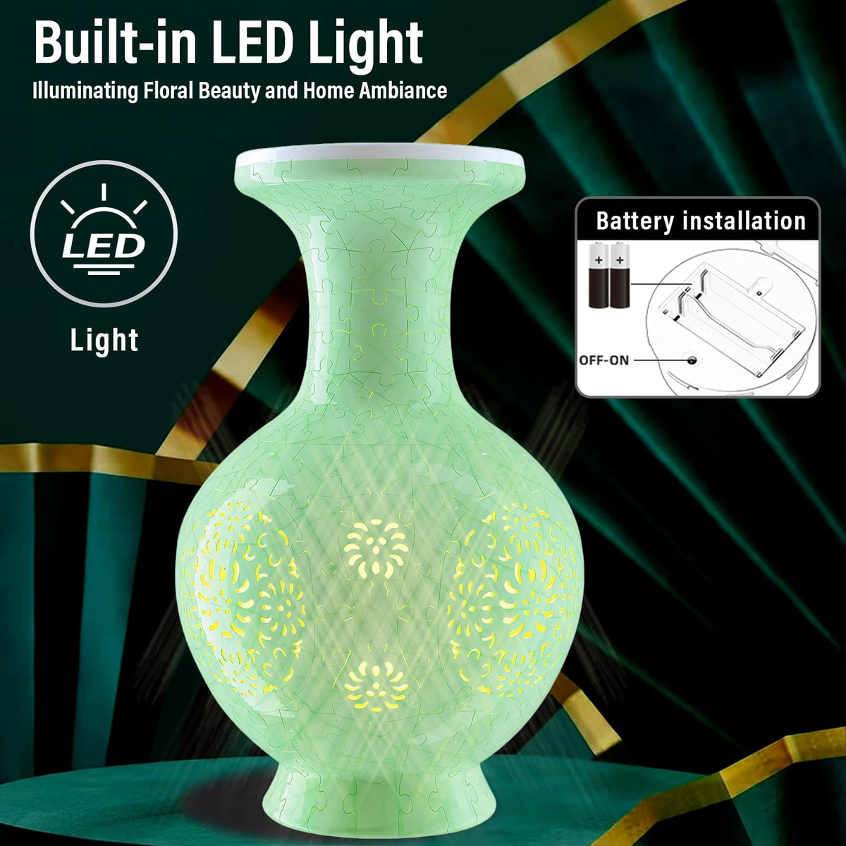 3D Vase Puzzle with Lighting ,200Pieces 3D Puzzles for Adults,Vase Puzzle for Home Decor,Christmas Birthday Gifts