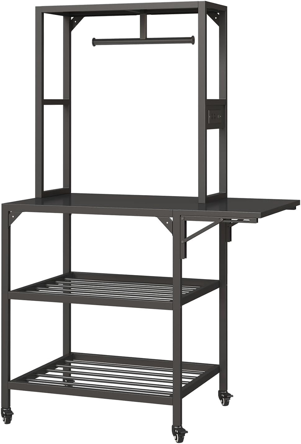 Black Metal 3D Printer Stand with Storage Rack, Wheels, and T-Shaped Spool Holder, 28.7x23.2x65.4 in