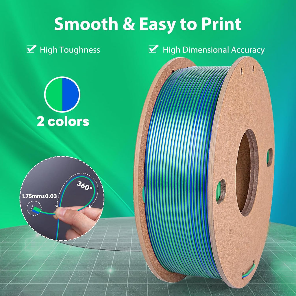 Multicolor 3D Printer Filament,Dual/Tri Color 1.75mm PLA Silk Shiny Printing Filament,250g(0.55lbs) Fit Most FDM 3D Printer