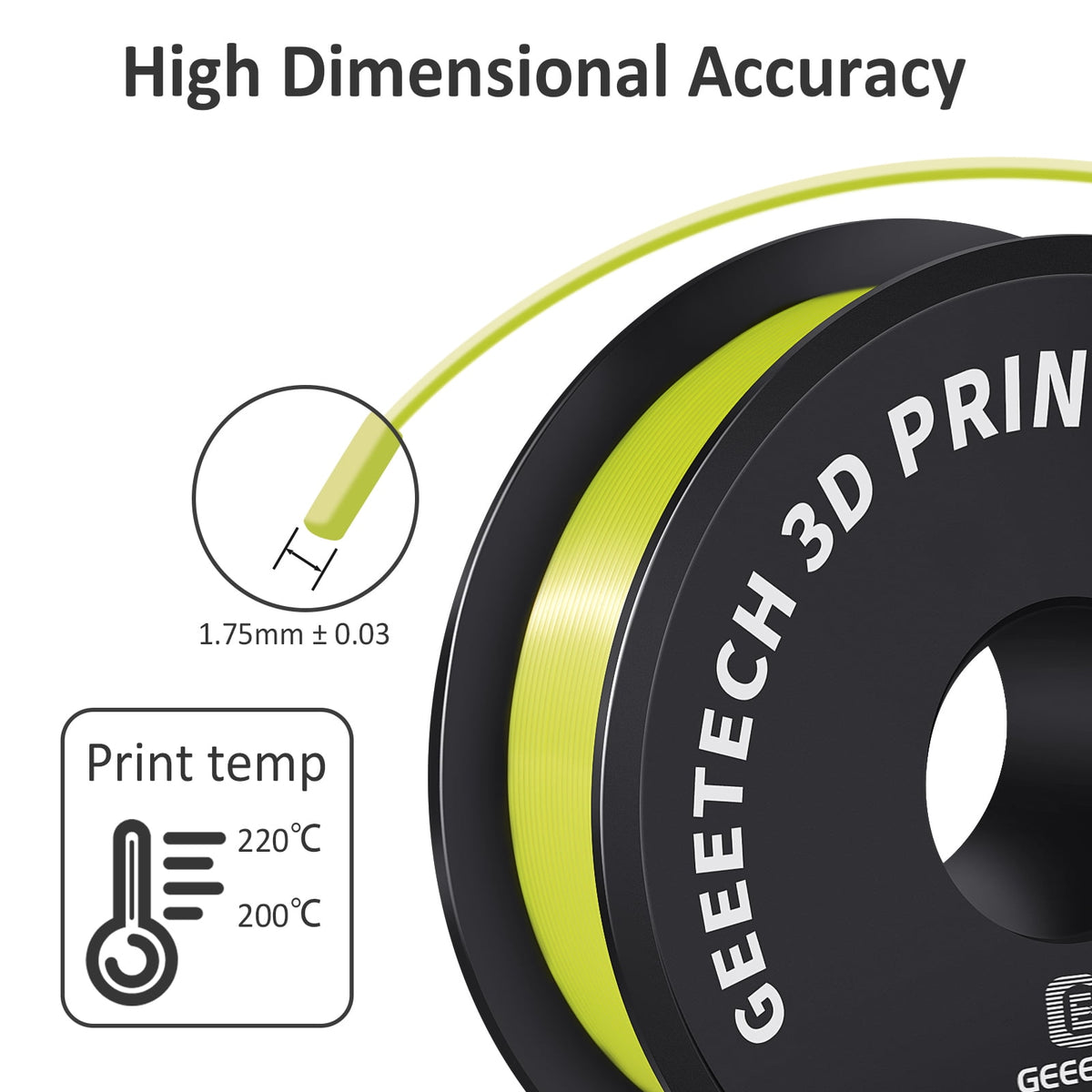 Geeetech Silk Yellow 3D Printer PLA Filament 1KG Toughness Enhanced Filament with 1.75mm Dimensional Accuracy +/-0.03mm, 1080 Feet per Roll, Vacuum Packaging