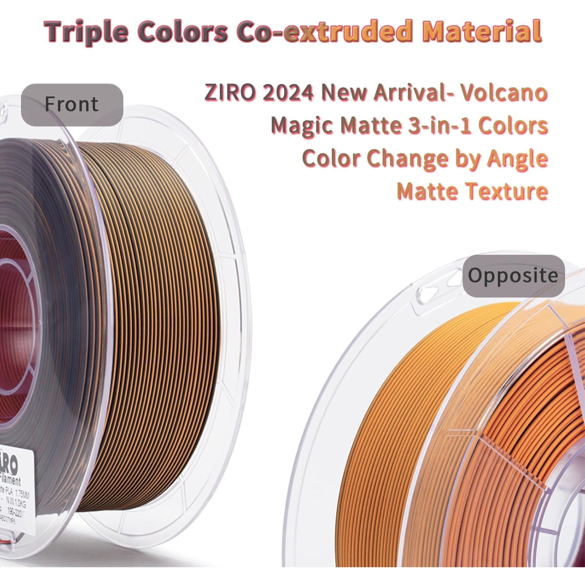 Ziro 3D Tri-Color Matte PLA 1.75mm 1kg, Volcano
