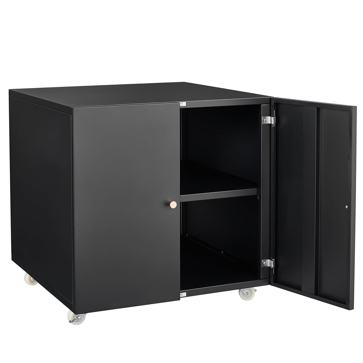 Heavy Duty Metal Printer Stand with Lockable Doors - Adjustable Shelf & Wheels - Large Mobile Filing Cabinet for Office Storage, 3D Printers, Copiers, Heat Press - 90kg Capacity - White, Big