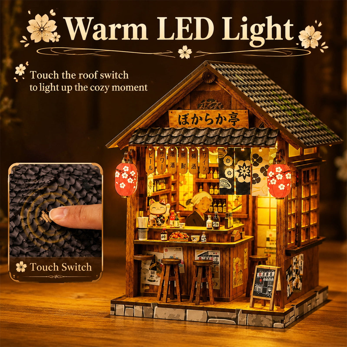 MOJINO Book Nook Kit for Adults, DIY Miniature House Kit with LED Light, 3D Wooden Puzzle Bookshelf Decor, Craft Kit, Japanese Izakaya