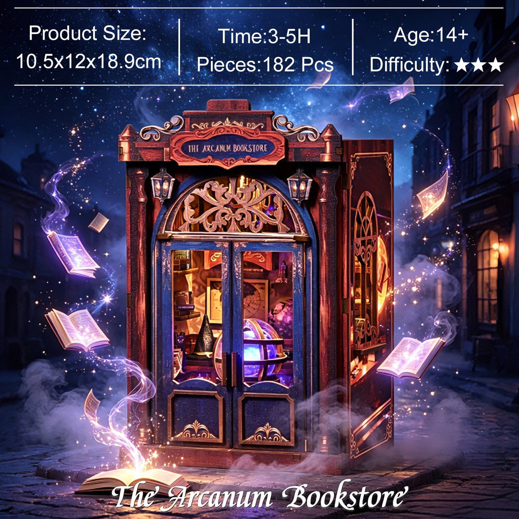 DIY Book Nook Kit with LED Light, Fantasy Wonderland Fold-Out Storybook Diorama, 3D Wooden Puzzle Bookshelf Decor Gift for Adults Teens