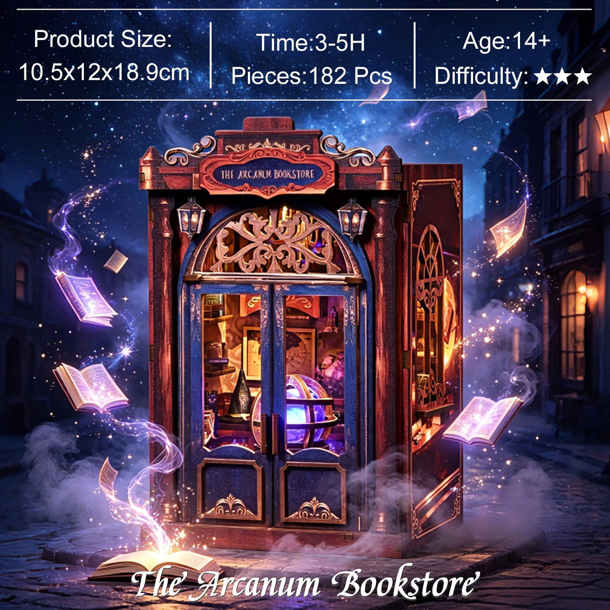 DIY Book Nook Kit with LED Light, Fantasy Wonderland Fold-Out Storybook Diorama, 3D Wooden Puzzle Bookshelf Decor Gift for Adults Teens