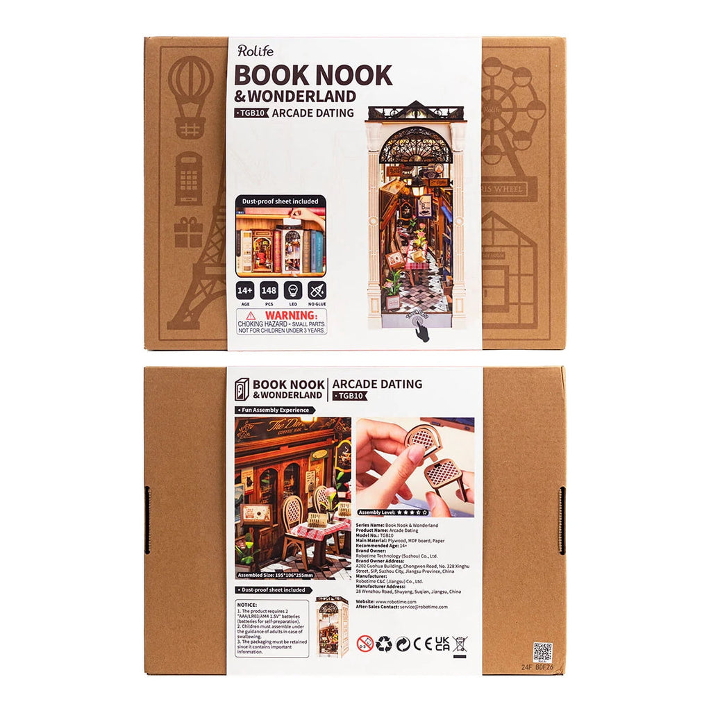 Rolife Book Nook 3D Jigsaw Puzzle Wooden Model Building Kit Decorative Bookend Stand DIY Bookshelf Insert Decor Gift for Teen Adults,Arcade Dating
