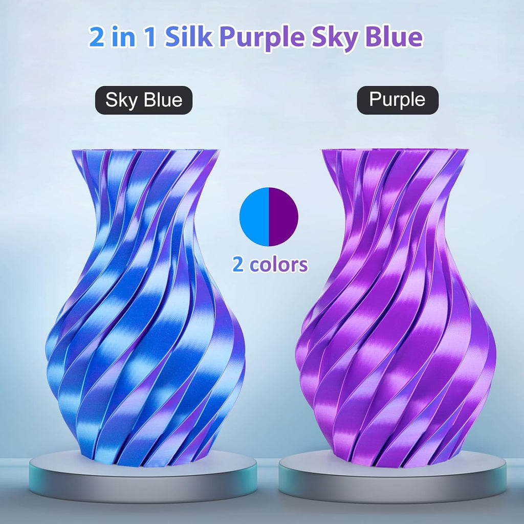 Multicolor 3D Printer Filament,Dual/Tri Color 1.75mm PLA Silk Shiny Printing Filament,250g(0.55lbs) Fit Most FDM 3D Printer