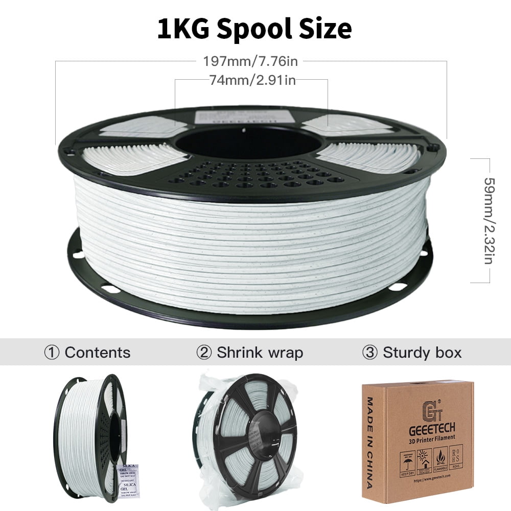 Geeetech Marble Grey PLA 3D Printer Filament 1.75mm Toughness Enhanced, Dimensional Accuracy +/-0.03mm, 1kg (2.2lbs), 1080 Feet (330m) per Roll, Vacuum Packaging for Most 3D FDM Printer