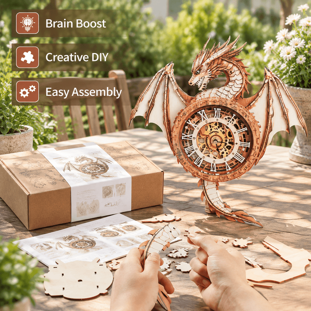 Fire Phoenix Wooden 3D Puzzle Clock DIY Model Kit for Adults