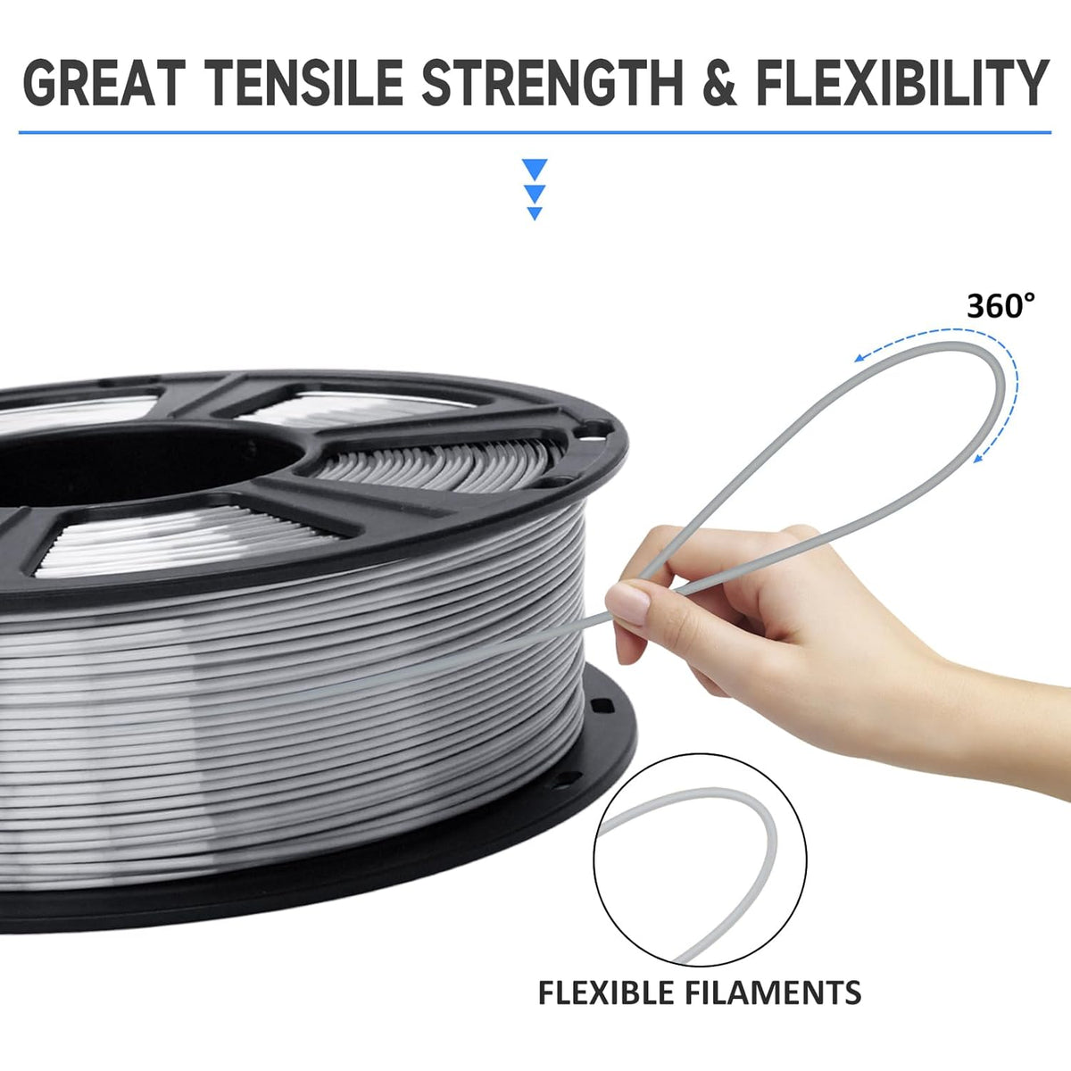 3D Printer Filament with Shiny Surface, Silk Silver PLA Filament 1.75mm Shiny Metallic PLA Silk Filament 250g Spool 3D Printing Filament.