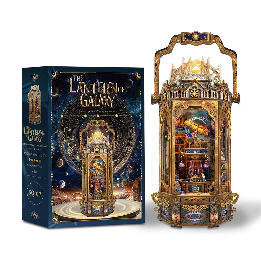 Strucwood Galaxy Lantern DIY Miniature House Book Nook Kit, Wooden 3D Puzzle with LED Dust Cover for 14+ (SQ-01)