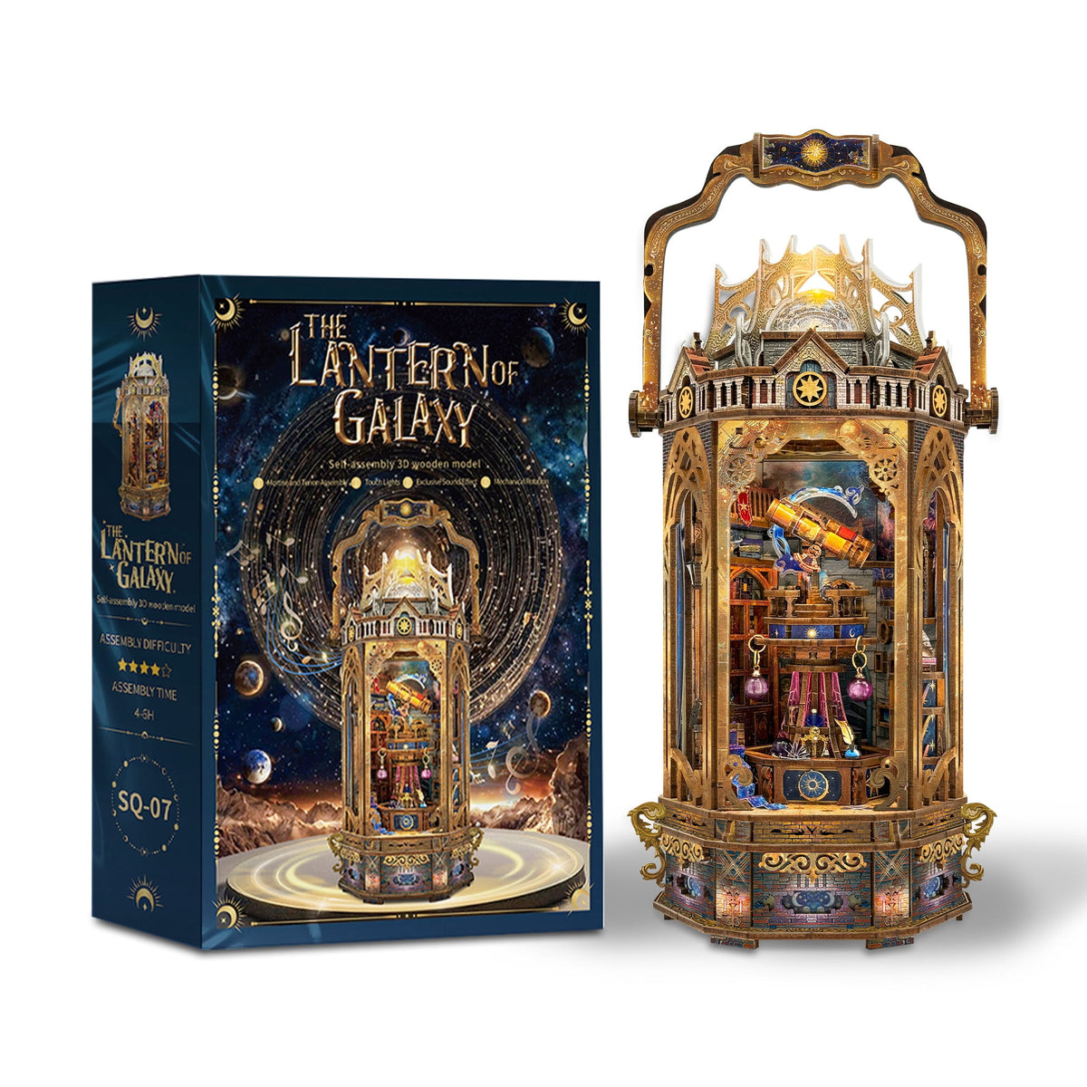 Strucwood Galaxy Lantern DIY Miniature House Book Nook Kit, Wooden 3D Puzzle with LED Dust Cover for 14+ (SQ-01)