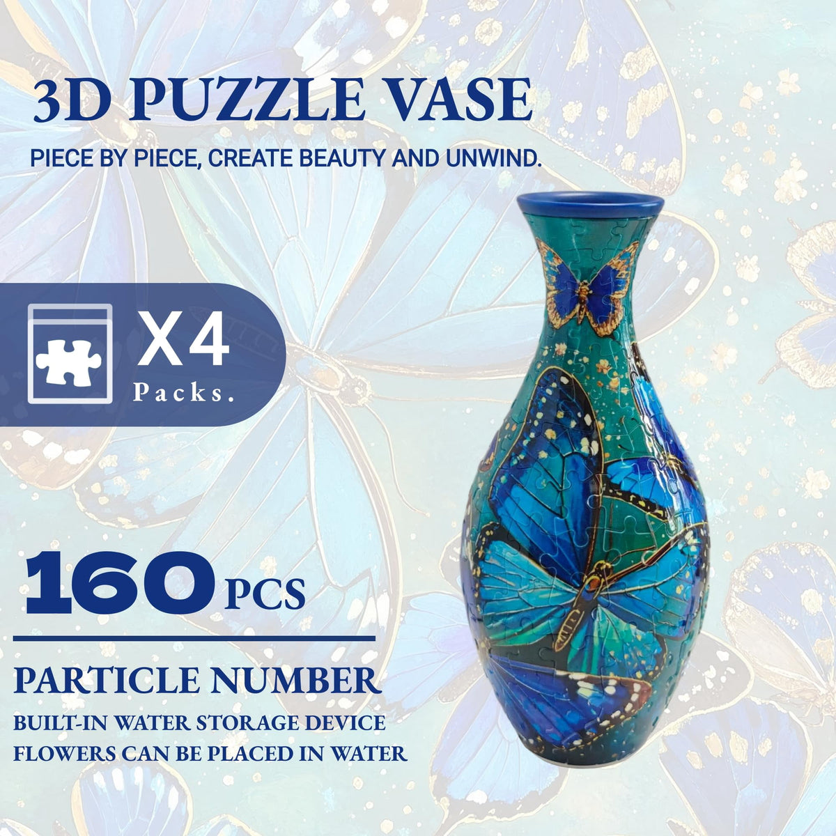 3D Puzzle Vase for Adults, Creative Vase Puzzle for Flowers(Secret Butterfly)