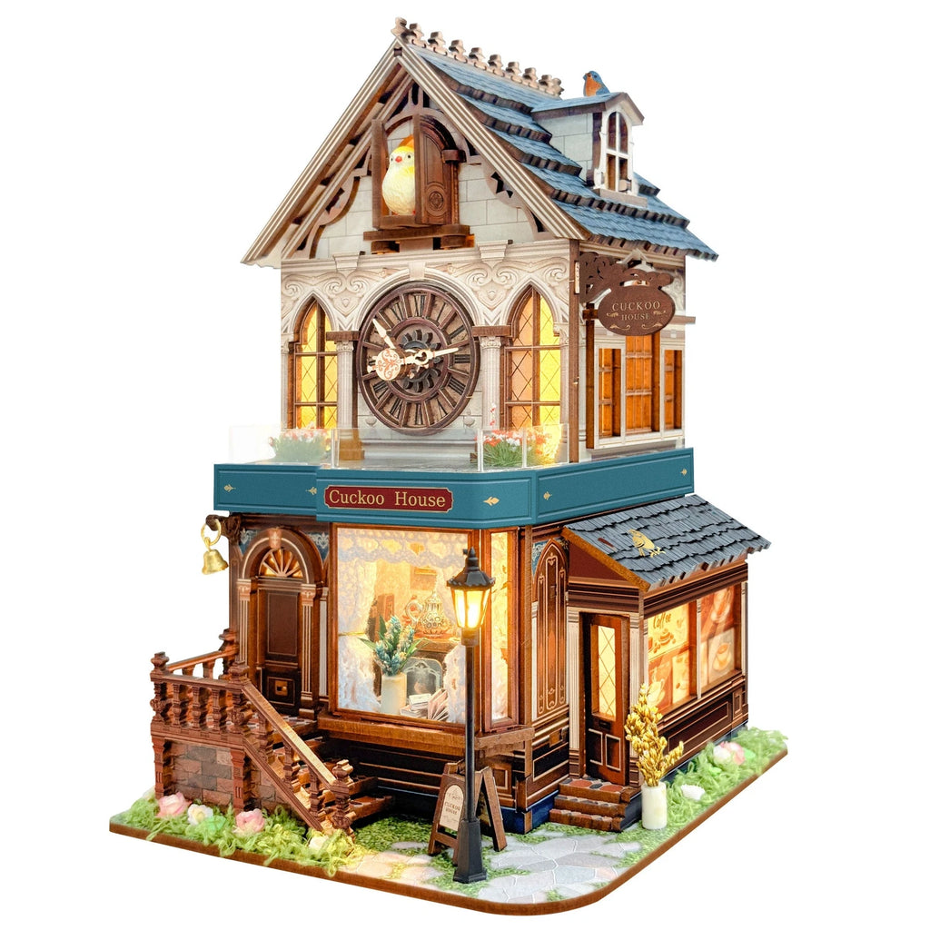 Cuckoo Cottage Clock Mechanical 3D Wooden Puzzle DIY Miniature Kit Book Nook