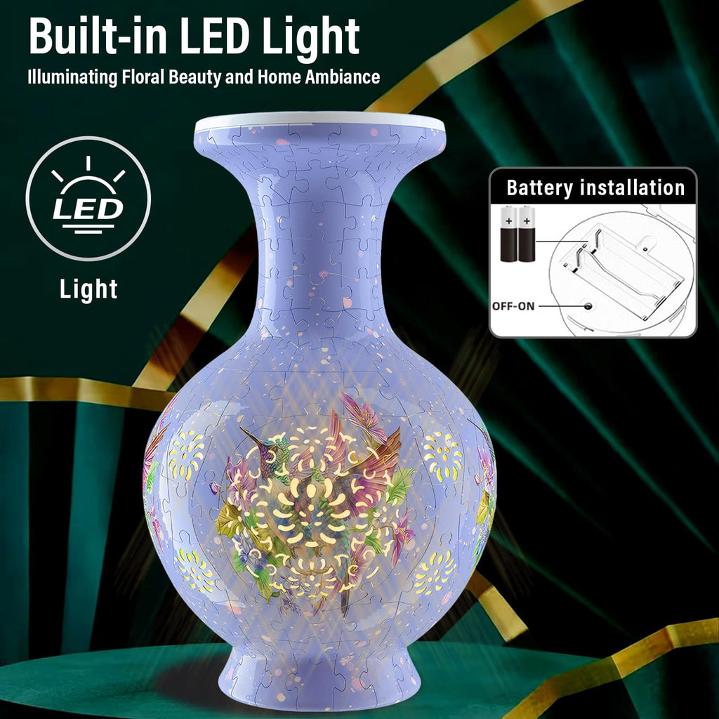 3D Vase Puzzle with Lighting ,200Pieces 3D Puzzles for Adults,Vase Puzzle for Home Decor,Christmas Birthday Gifts