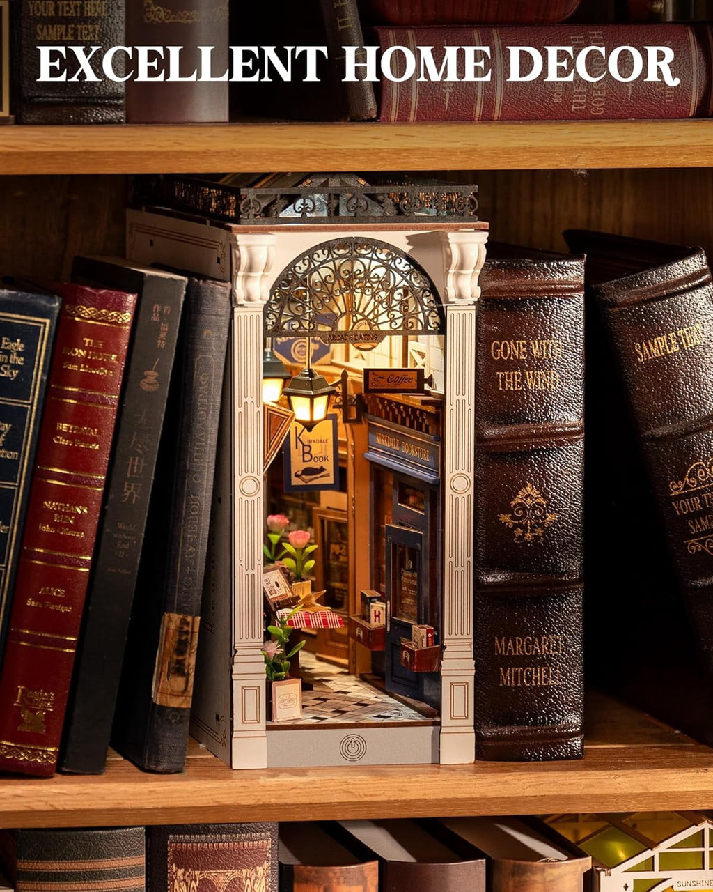 Robotime DIY Book Nook Wooden 3D Puzzle Miniature House for Adults- European Arcade Street Scene